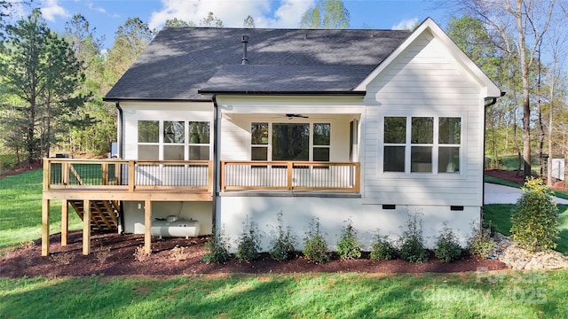 472 Bellingshire Dr, Mount Ulla, NC 28125 - rear view of house featuring a yard, stairway, and a wooden deck