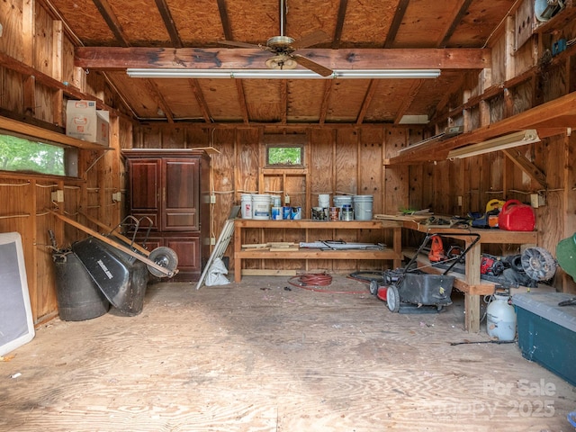storage featuring ceiling fan