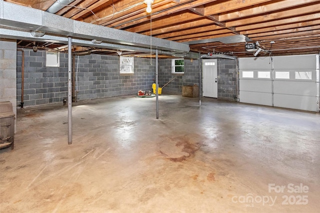 basement with concrete block wall