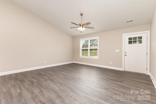 115 Frances St, Salisbury, NC 28147 - unfurnished room with a ceiling fan, dark wood-style flooring, and vaulted ceiling