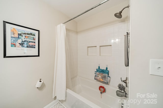 3510 Conway Ave, Charlotte, NC 28209 - bathroom with shower / tub combo with curtain and baseboards