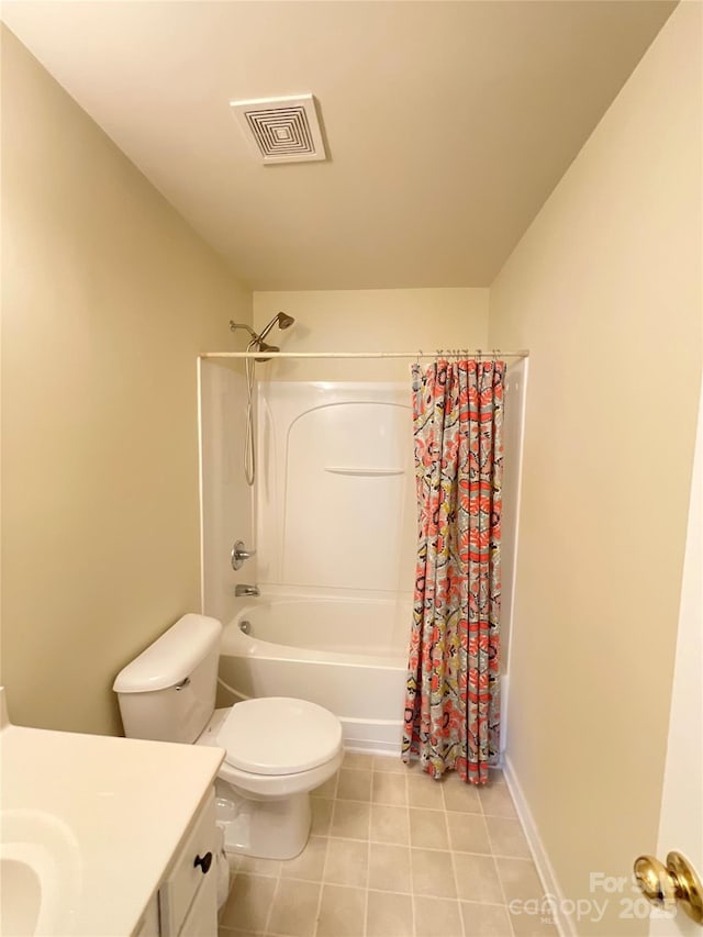14022 Drake Watch Ln, Charlotte, NC 28262 - full bath featuring shower / tub combo, vanity, tile patterned flooring, toilet, and visible vents