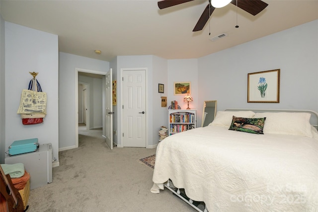 4133 Carl Parmer Dr, Harrisburg, NC 28075 - bedroom with light carpet, baseboards, a ceiling fan, and visible vents