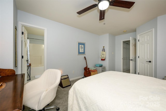 4133 Carl Parmer Dr, Harrisburg, NC 28075 - bedroom featuring carpet floors, baseboards, a ceiling fan, and ensuite bath