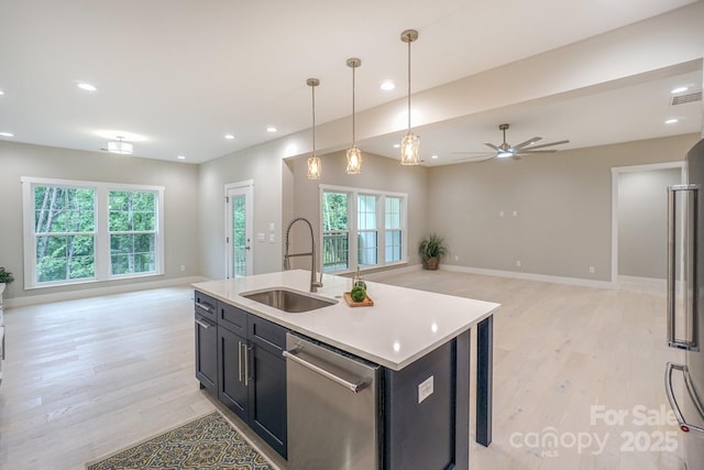 8225 Long Island Rd, Catawba, NC 28609 - kitchen featuring a sink, open floor plan, stainless steel dishwasher, light wood-style flooring, and recessed lighting