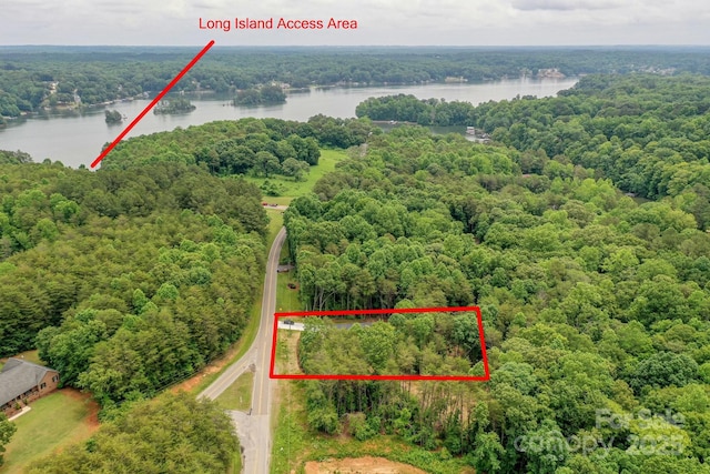 8225 Long Island Rd, Catawba, NC 28609 - aerial overview of property's location with a large body of water, a forest, and property boundaries highlighted