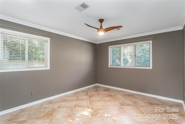 1329 Merrimon Ave, Asheville, NC 28804 - unfurnished room with ornamental molding, visible vents, ceiling fan, and baseboards