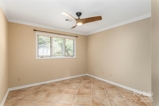 1329 Merrimon Ave, Asheville, NC 28804 - spare room featuring light tile patterned floors, visible vents, a ceiling fan, and ornamental molding