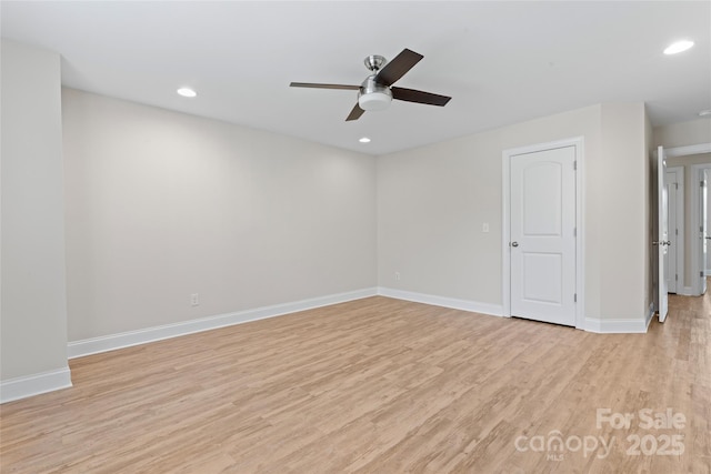 2032 Summey Ave, Charlotte, NC 28205 - empty room featuring light wood-style floors, ceiling fan, baseboards, and recessed lighting