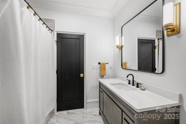 438 Wonderwood Dr, Charlotte, NC 28211 - full bath with baseboards, marble finish floor, and vanity