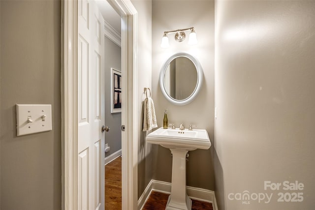 1126 Blowing Rock Cv, Fort Mill, SC 29708 - bathroom featuring a sink, baseboards, and wood finished floors