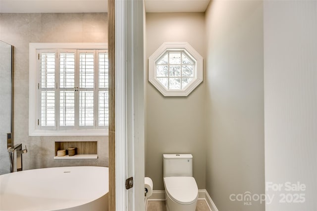 1126 Blowing Rock Cv, Fort Mill, SC 29708 - full bathroom featuring toilet, a freestanding bath, baseboards, and plenty of natural light