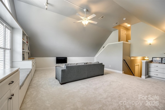 1126 Blowing Rock Cv, Fort Mill, SC 29708 - interior space featuring light carpet, baseboards, a ceiling fan, and lofted ceiling