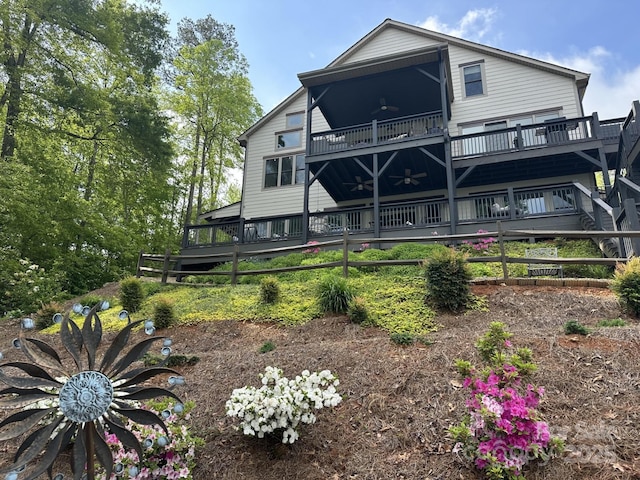 5888 Wood Duck Way, Catawba, NC 28609 - rear view of property featuring a ceiling fan, a balcony, and a deck