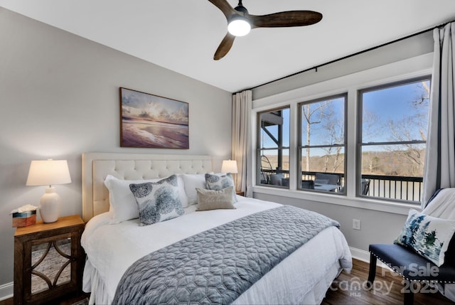 5888 Wood Duck Way, Catawba, NC 28609 - bedroom with baseboards, wood finished floors, and ceiling fan