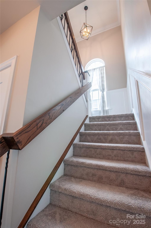 8810 Cool Meadow Dr, Huntersville, NC 28078 - stairs with a chandelier