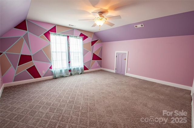 8810 Cool Meadow Dr, Huntersville, NC 28078 - bonus room with ceiling fan, vaulted ceiling, carpet flooring, and baseboards