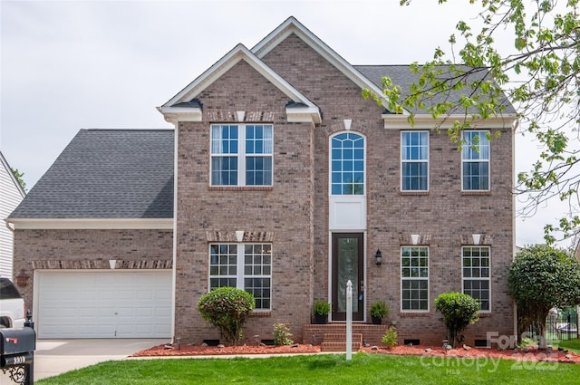 8810 Cool Meadow Dr, Huntersville, NC 28078 - view of front facade featuring brick siding, crawl space, concrete driveway, a garage, and a shingled roof