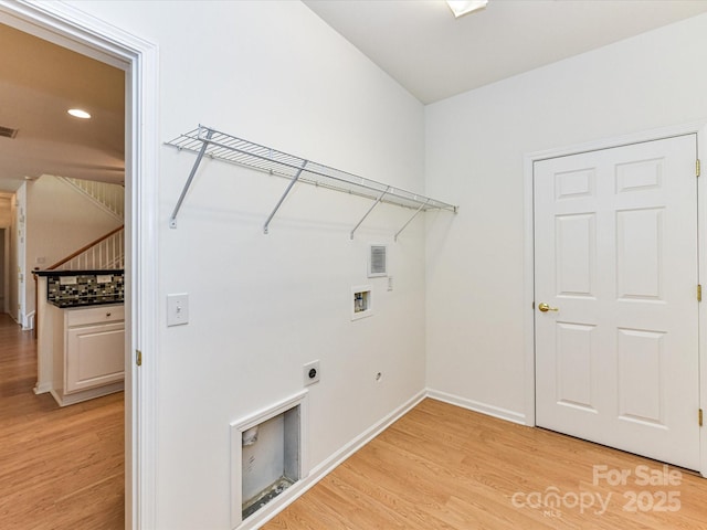 11705 Silverado Ln, Charlotte, NC 28277 - washroom featuring hookup for a washing machine, light wood-style floors, electric dryer hookup, baseboards, and recessed lighting