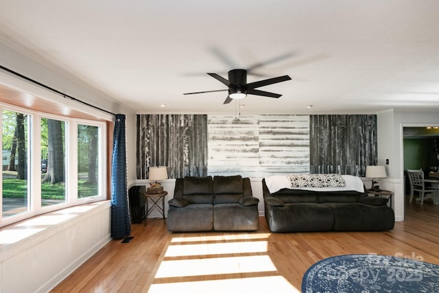 1218 Donna Dr, Shelby, NC 28152 - living room with ornamental molding, ceiling fan, and wood finished floors