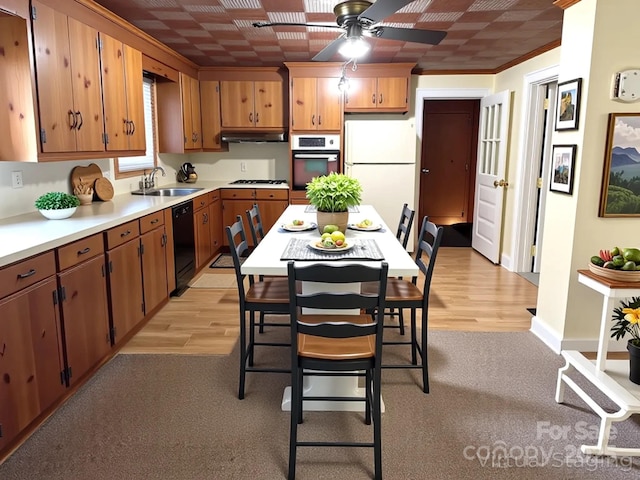 215 Old Dixie Rd, Lancaster, SC 29720 - kitchen with oven, freestanding refrigerator, black dishwasher, a sink, and a ceiling fan