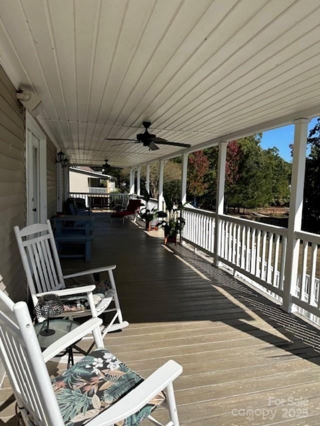 1273 Wateree Estates Rd, Winnsboro, SC 29180 - wooden terrace with ceiling fan and covered porch