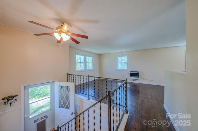 280 Fletcher View Dr, Fletcher, NC 28732 - corridor with an upstairs landing, heating unit, wood finished floors, and baseboards