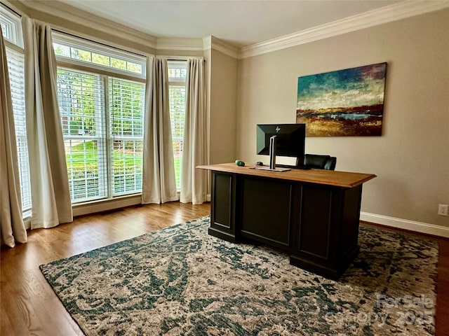 9508 Hayenridge Ct, Huntersville, NC 28078 - home office featuring ornamental molding, baseboards, and wood finished floors
