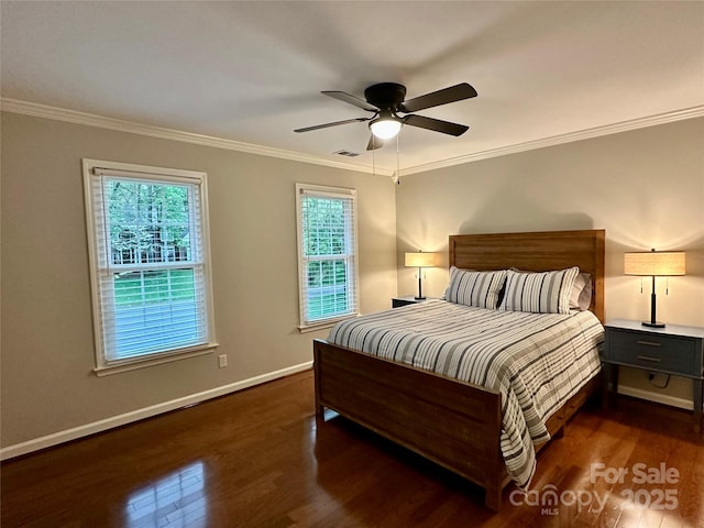 9508 Hayenridge Ct, Huntersville, NC 28078 - bedroom featuring baseboards, ornamental molding, a ceiling fan, and wood finished floors