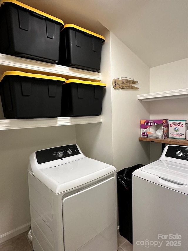 9508 Hayenridge Ct, Huntersville, NC 28078 - clothes washing area featuring washer and clothes dryer, tile patterned flooring, and laundry area