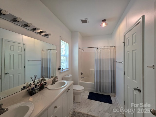 full bath with visible vents, marble finish floor, a sink, and toilet