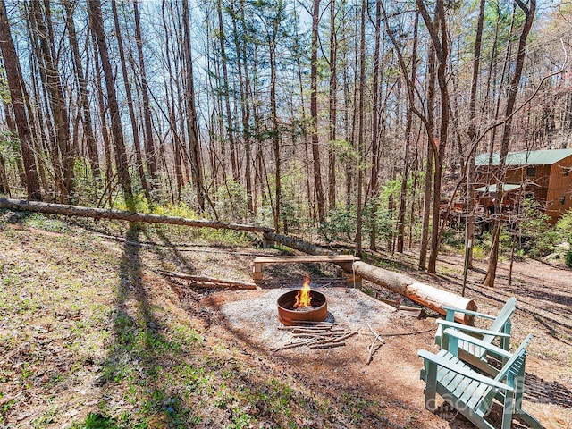 view of yard with an outdoor fire pit