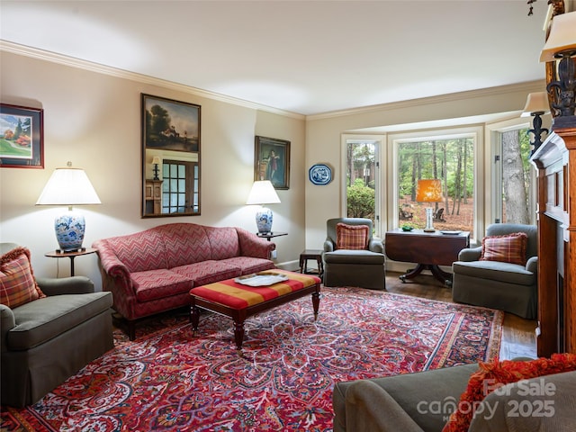 11 Bourne Ln, Asheville, NC 28803 - living room featuring crown molding and wood finished floors