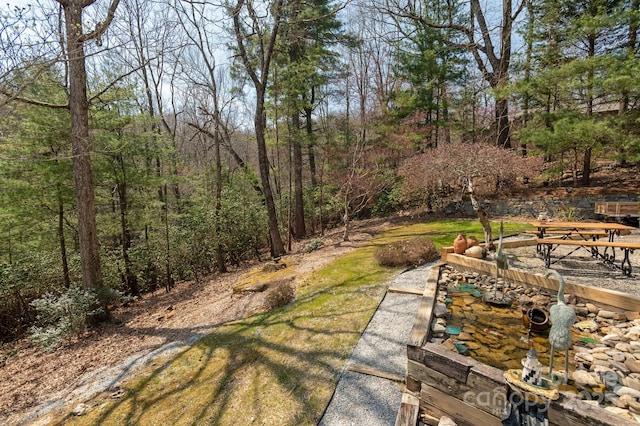 view of yard featuring a wooded view