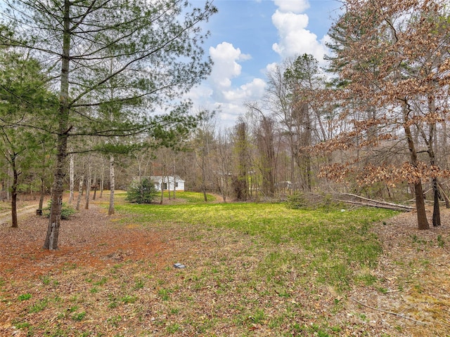 view of yard with a view of trees