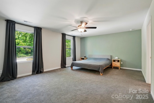 11040 E Lake Rd, Charlotte, NC 28215 - carpeted bedroom featuring visible vents, ceiling fan, multiple windows, and baseboards