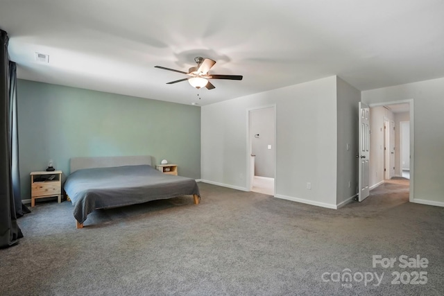 11040 E Lake Rd, Charlotte, NC 28215 - bedroom with ceiling fan, baseboards, visible vents, and carpet floors