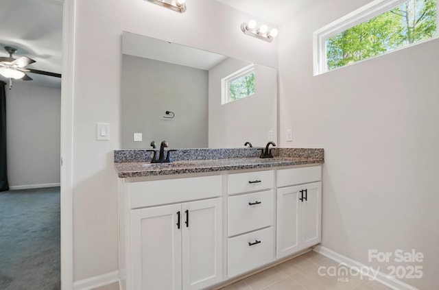 11040 E Lake Rd, Charlotte, NC 28215 - full bath with a sink, baseboards, double vanity, and a healthy amount of sunlight