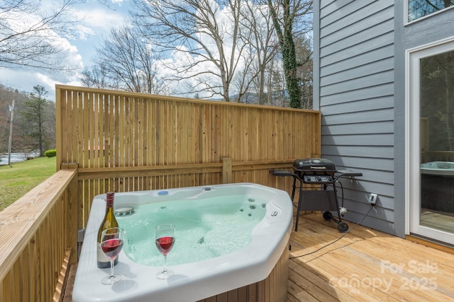 8061 State Highway 80 S, Burnsville, NC 28714 - wooden deck featuring area for grilling and a hot tub