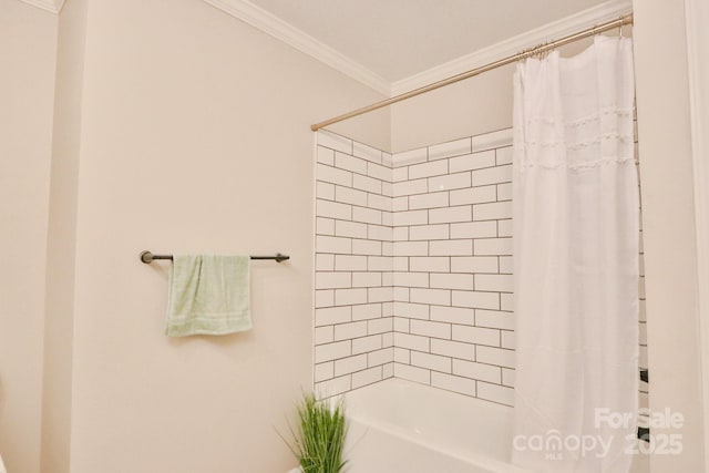 125 Dutchman Creek Rd, Elkin, NC 28621 - bathroom featuring ornamental molding and shower / bathtub combination with curtain