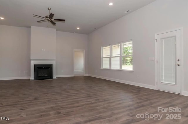 184 Swann Rd Unit 1, Statesville, NC 28625 - unfurnished living room featuring recessed lighting, dark wood-type flooring, and baseboards