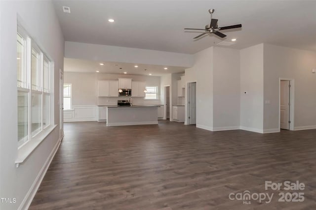 184 Swann Rd Unit 1, Statesville, NC 28625 - unfurnished living room with ceiling fan, recessed lighting, and dark wood finished floors