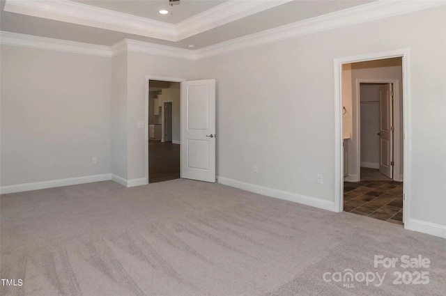 184 Swann Rd Unit 1, Statesville, NC 28625 - unfurnished bedroom with baseboards, crown molding, a tray ceiling, recessed lighting, and carpet flooring