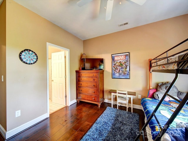 135 Boulder Ridge Dr, Denton, NC 27239 - bedroom featuring visible vents, hardwood / wood-style flooring, baseboards, and a ceiling fan