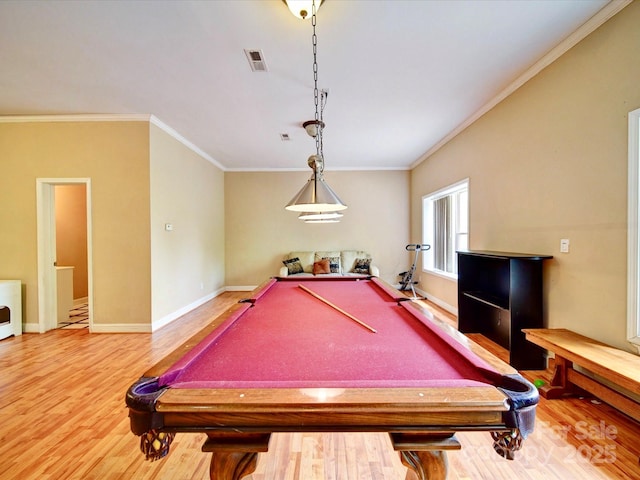 135 Boulder Ridge Dr, Denton, NC 27239 - game room with crown molding, wood finished floors, pool table, and visible vents
