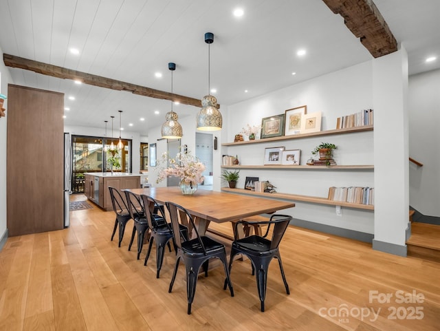 408 S Oconeechee Ave, Black Mountain, NC 28711 - dining area featuring recessed lighting, beam ceiling, and light wood-style floors