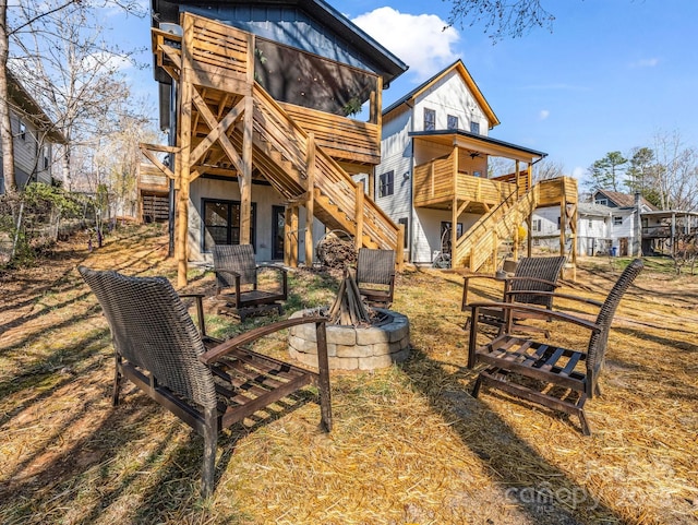 408 S Oconeechee Ave, Black Mountain, NC 28711 - rear view of property featuring fence, ceiling fan, a deck, stairway, and a fire pit