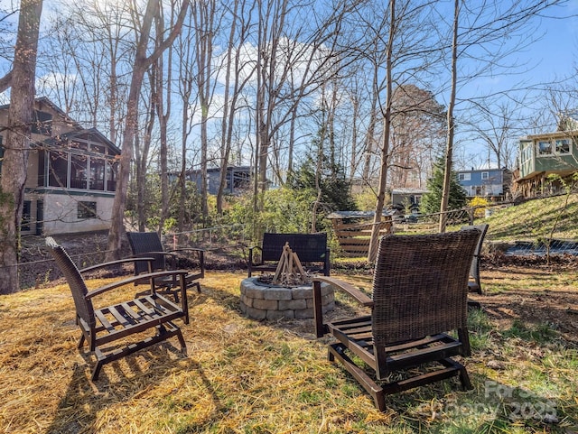 408 S Oconeechee Ave, Black Mountain, NC 28711 - view of yard with fence and an outdoor fire pit
