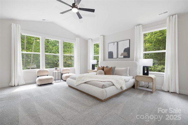 8937 Penstemons Dr, Charlotte, NC 28215 - carpeted bedroom featuring vaulted ceiling and ceiling fan