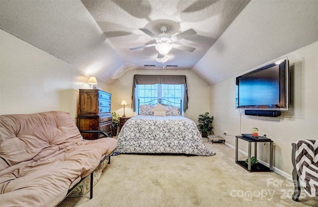 394 Runnymede Dr, Rock Hill, SC 29732 - carpeted bedroom with baseboards, ceiling fan, lofted ceiling, and a textured ceiling